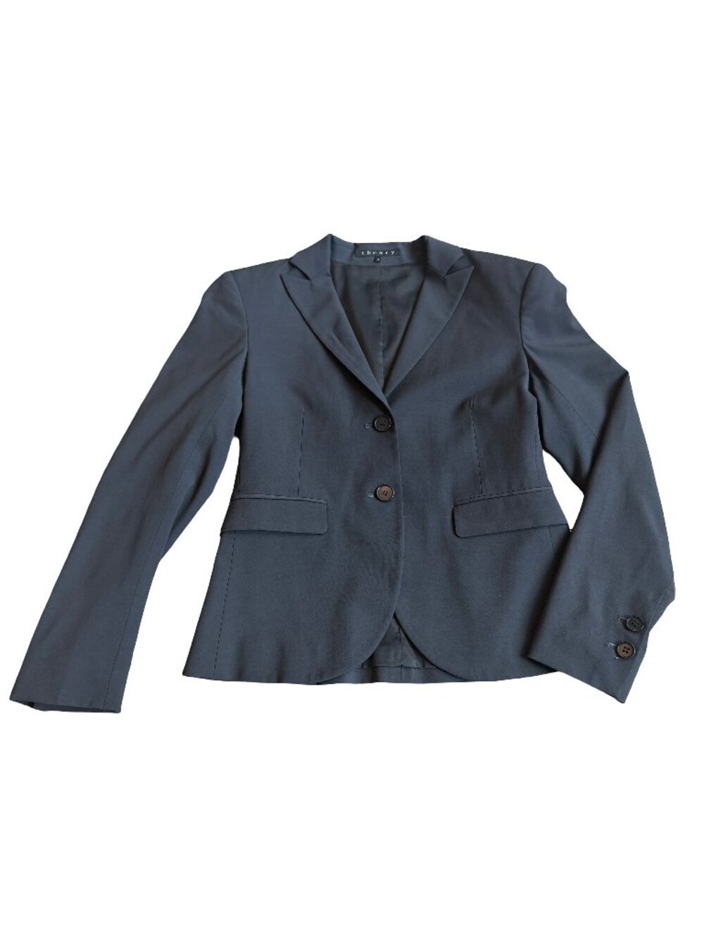 Theory Button-Down Blazer Jacket Dark Grey Wool Blend Office Professional Size 2